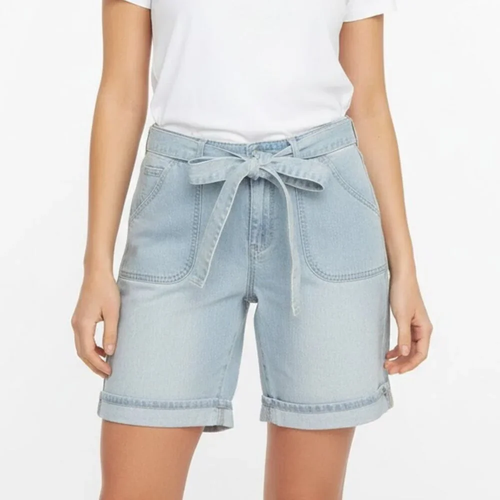 Gloria Vanderbilt Cotton Bermuda Cuffed Shorts with Removeable Belt Sz 8 Modest